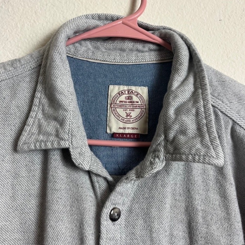Fat Face XL Mens Gray Herringbone Button‎ Down Shirt Casual